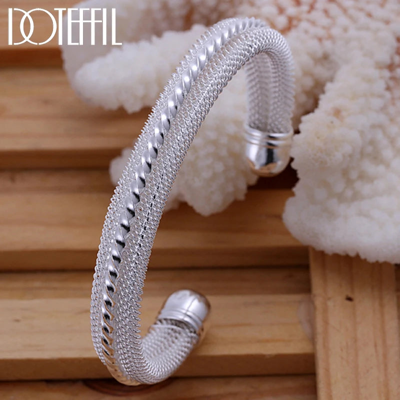 925 Silver Woven Mesh Bangle Wedding Charm Jewelry