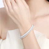 925 Silver Woven Mesh Bangle Bracelet Wedding Engagement Charm Party Jewelry