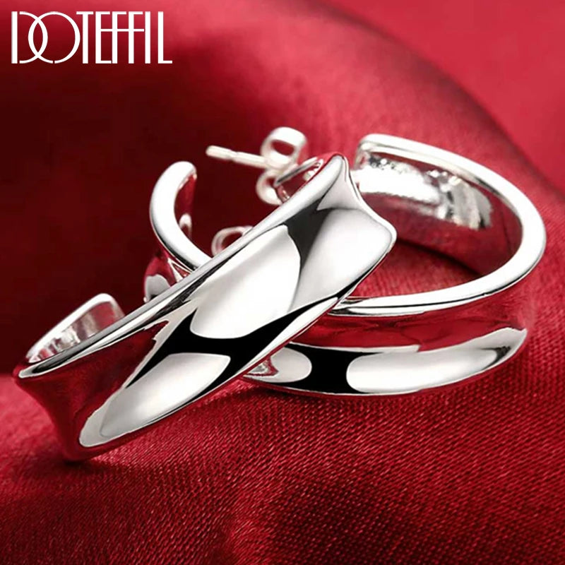 925 Sterling Silver Women Hoop Earrings Christmas Party Wedding Jewelry