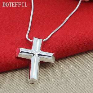 925 Silver Cross Necklace Pendant 18-Inch Chain Women Gift