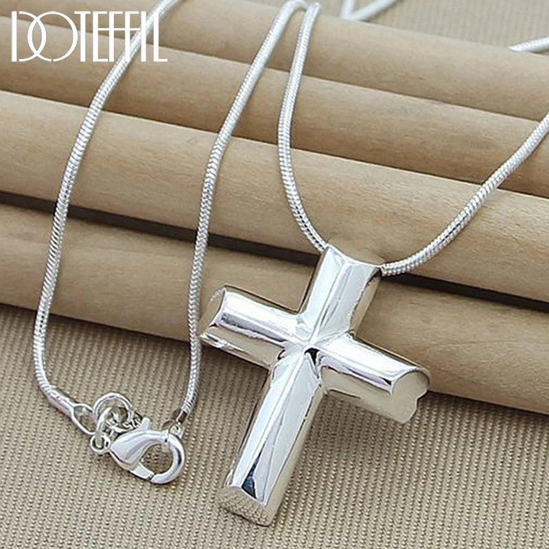 925 Silver Cross Necklace Pendant 18-Inch Chain Women Gift