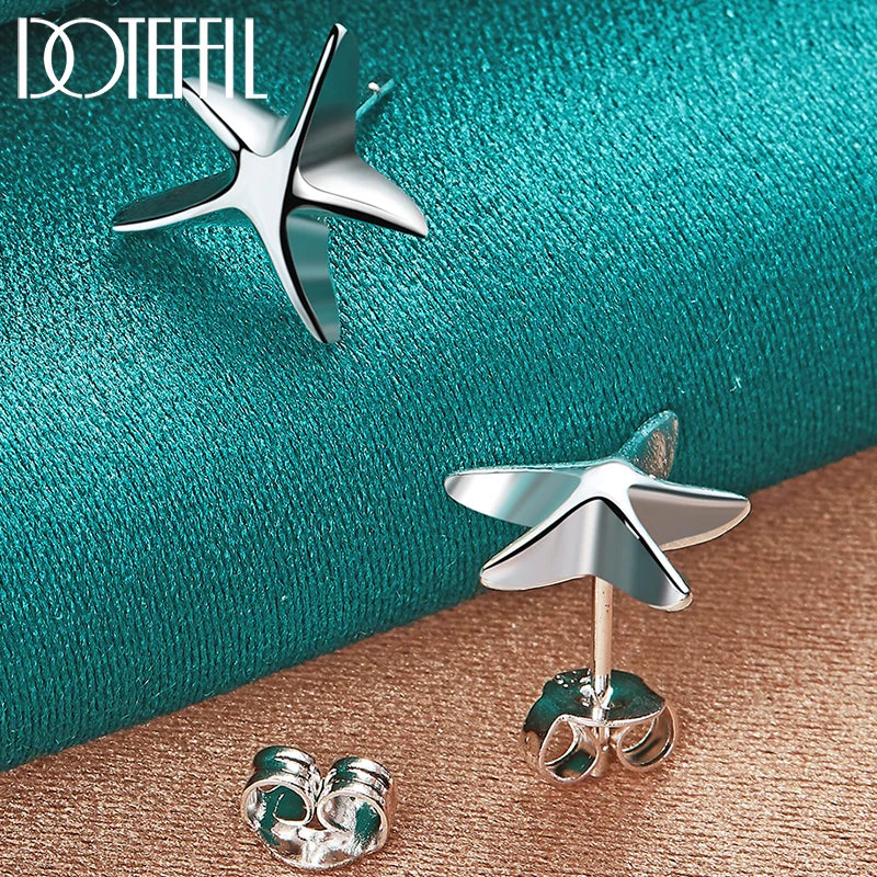 925 Sterling Silver Starfish Earrings Wedding Jewelry Christmas Gift
