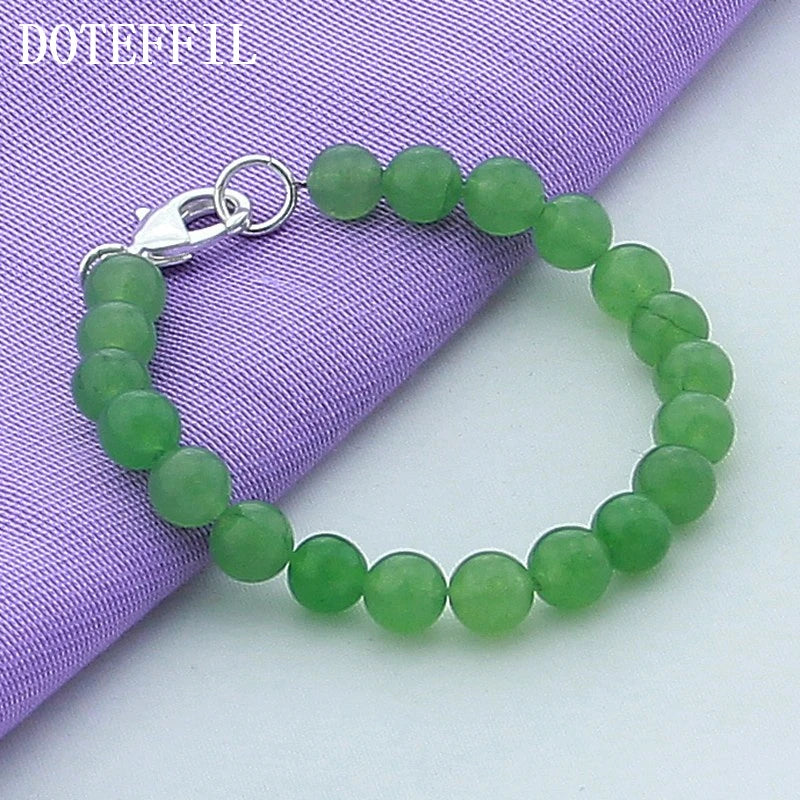 Green Agate Bracelet 925 Sterling Silver Buckle For Women