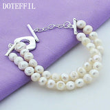 Natural Freshwater Pearl Double Chain 925 Sterling Silver Bracelet