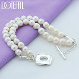 Natural Freshwater Pearl Double Chain 925 Sterling Silver Bracelet