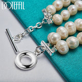 Natural Freshwater Pearl Double Chain 925 Sterling Silver Bracelet