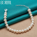 8mm Pearl Bracelet 925 Silver Buckle Wedding Party Jewelry