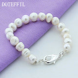 8mm Pearl Bracelet 925 Sterling Silver Buckle Woman Charm Wedding Jewelry