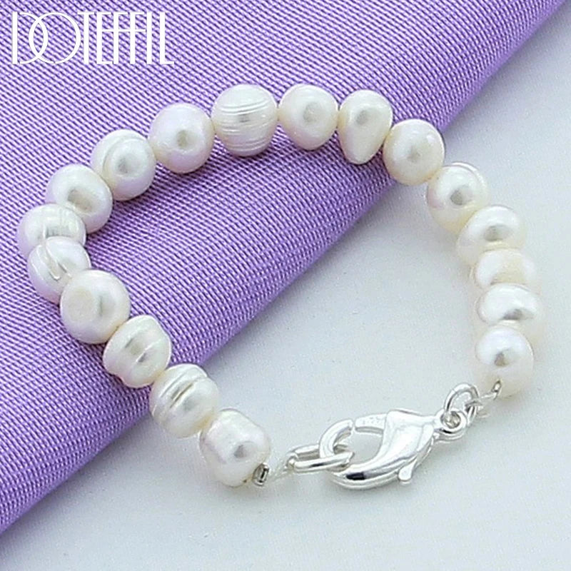 8mm Pearl Bracelet 925 Sterling Silver Buckle For Woman Charm