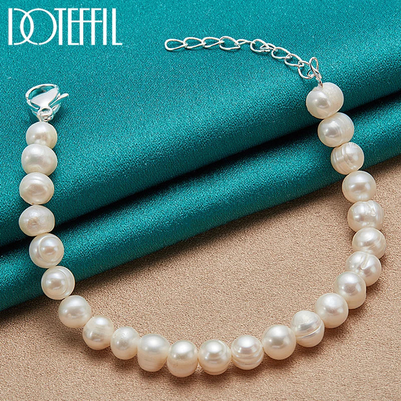 8mm Pearl Bracelet 925 Silver Buckle Wedding Party Jewelry