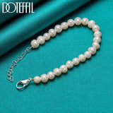 8mm Pearl Bracelet 925 Silver Buckle Wedding Party Jewelry