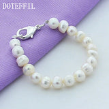 8mm Pearl Bracelet 925 Sterling Silver Buckle Woman Charm Wedding Jewelry