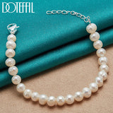 8mm Pearl Bracelet 925 Silver Buckle Wedding Party Jewelry