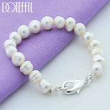 8mm Pearl Bracelet 925 Sterling Silver Buckle Woman Charm Wedding Jewelry
