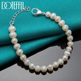 8mm Pearl Bracelet 925 Silver Buckle Wedding Party Jewelry