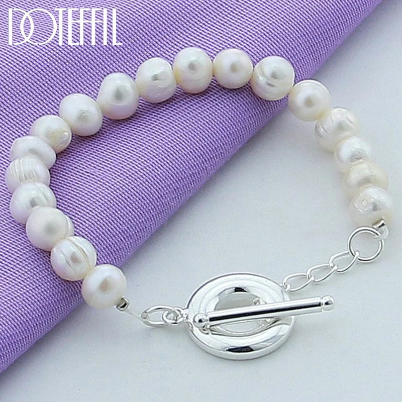 Natural Freshwater Pearl 925 Sterling Silver Bracelet For Women Wedding