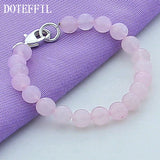 Pink Agate Bracelet 925 Sterling Silver Buckle Women's Wedding Jewelry