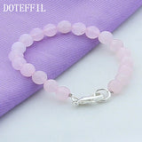 Pink Agate Bracelet 925 Sterling Silver Buckle Women's Wedding Jewelry