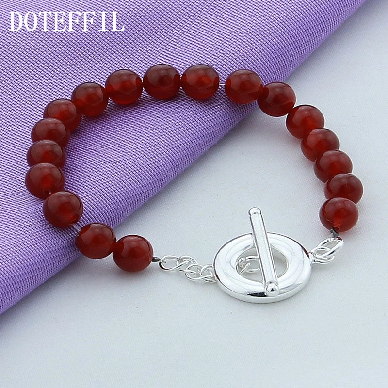 Red Agate Bracelet 925 Silver OT Buckle Charm Jewelry