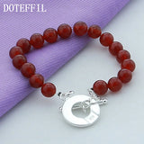 Red Agate Bracelet 925 Silver OT Buckle Charm Jewelry