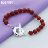 Red Agate Bracelet 925 Silver OT Buckle Charm Jewelry
