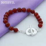 Red Agate Bracelet 925 Silver OT Buckle Charm Jewelry