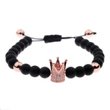 6mm Pave Zircon Crown Weaving Charm Bracelet Matte Finish Men Women