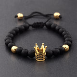 6mm Pave Zircon Crown Weaving Charm Bracelet Matte Finish Men Women