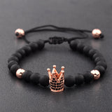 6mm Pave Zircon Crown Weaving Charm Bracelet Matte Finish Men Women