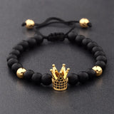 6mm Pave Zircon Crown Weaving Charm Bracelet Matte Finish Men Women