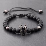 6mm Pave Zircon Crown Weaving Charm Bracelet Matte Finish Men Women