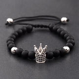 6mm Pave Zircon Crown Weaving Charm Bracelet Matte Finish Men Women