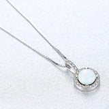 Antique Lady 925 Silver Opal Wedding Jewelry Round Pendant Necklace VA295