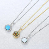 Antique Lady 925 Silver Opal Wedding Jewelry Round Pendant Necklace VA295
