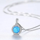 Antique Lady 925 Silver Opal Wedding Jewelry Round Pendant Necklace VA295