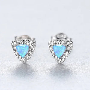 925 Silver Opal Stud Earrings CZ Wedding Party Accessories
