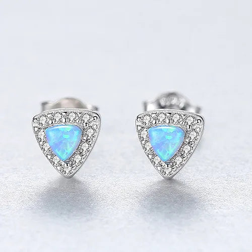 925 Silver Opal Stud Earrings CZ Wedding Party Accessories