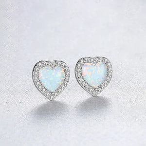 Romantic Lady Heart Opal Earrings Wedding S925 Sterling Silver VC244