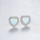 Romantic Lady Heart Opal Earrings Wedding S925 Sterling Silver VC244