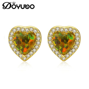 Romantic Lady Heart Opal Earrings Wedding S925 Sterling Silver VC244