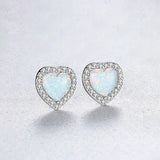 Romantic Lady Heart Opal Earrings Wedding S925 Sterling Silver VC244