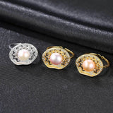 Sterling Silver Pearl Ring S925 Wedding Ring Jewelry Adjustable Female Rings