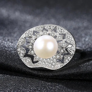 Sterling Silver Pearl Ring S925 Wedding Ring Jewelry Adjustable Female Rings