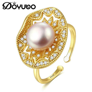 Sterling Silver Pearl Ring S925 Wedding Ring Jewelry Adjustable Female Rings