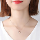 Rose Sterling Silver Circle Pendant Necklace European Button Charms Chains