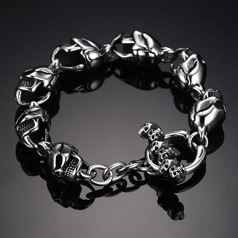 Vintage Stainless Steel Skull Head Bracelet European Male Bangles DD077