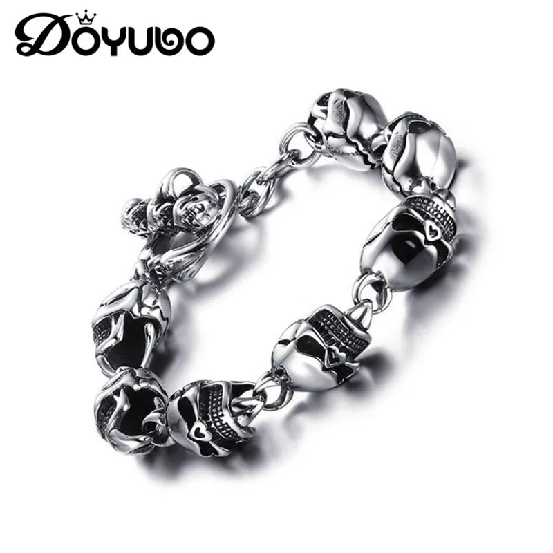 Vintage Stainless Steel Skull Head Bracelet European Male Bangles DD077