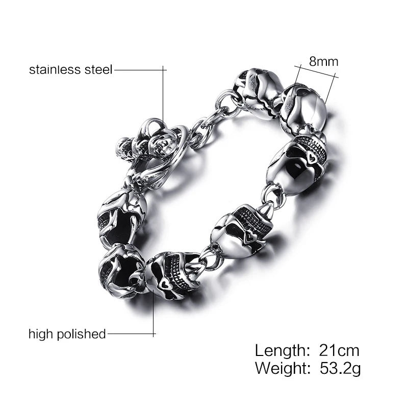 Vintage Stainless Steel Skull Head Bracelet European Male Bangles DD077