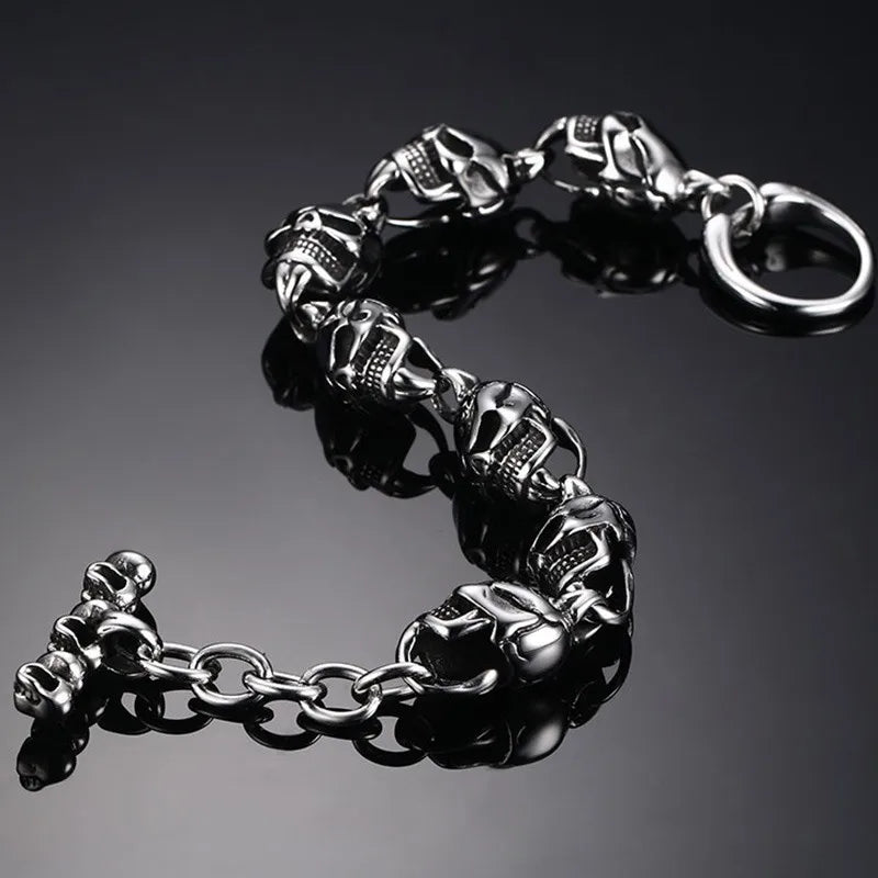 Vintage Stainless Steel Skull Head Bracelet European Male Bangles DD077