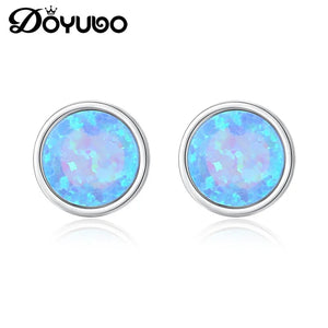 Lovely Opal Stud Earrings 925 Sterling Silver Circle Women Party Jewelry